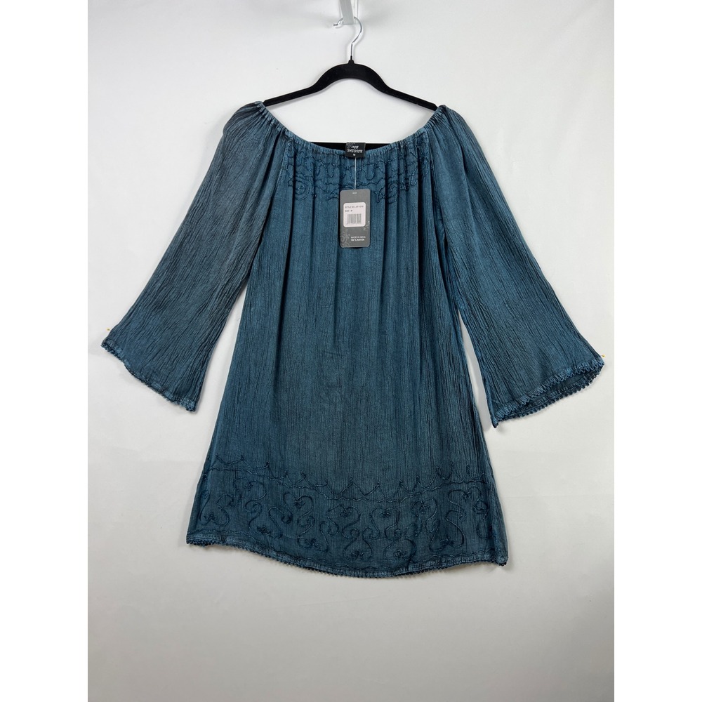 Ace Embroidered Ace Fashion Tunic Women Medium Blue Off Shoulder Bell Sleeve New